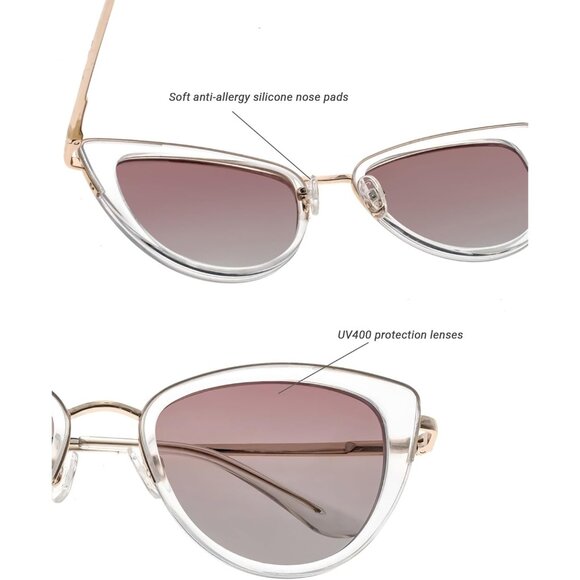 ✨Women\'s Pink Retro Big Frame Cat Eye Polarized with Spring Hinge Sunglasses